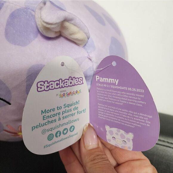 Nwt Squishmallows 12" Pammy Purple Spotted Pig with Flower Embroidery Stackable - Picture 8 of 9
